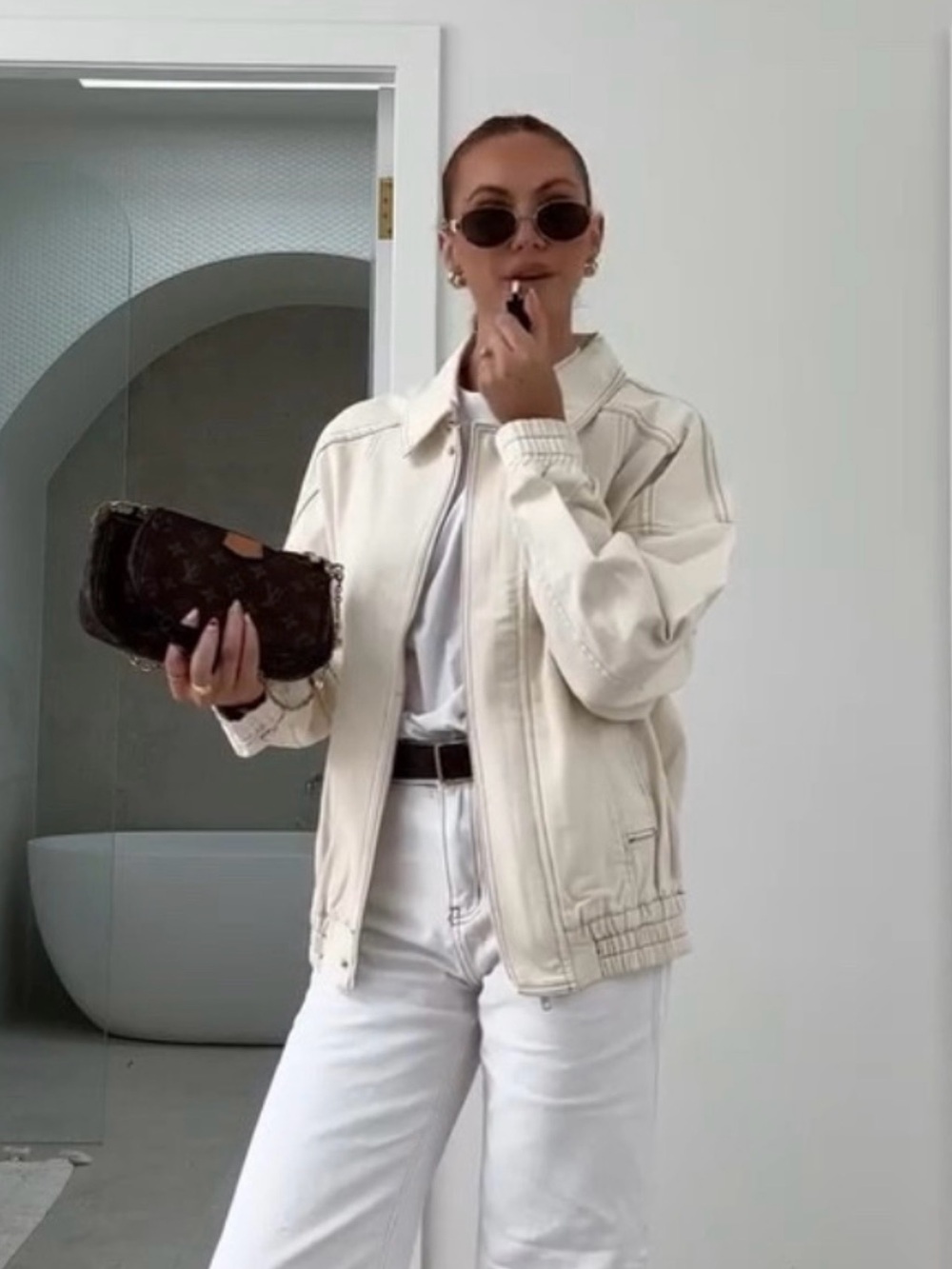 Mabel Cream Denim Bomber Jacket